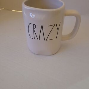 RAE Dunn new coffee cup With CRAZY writing on it NWT Cream Color 16 ozs